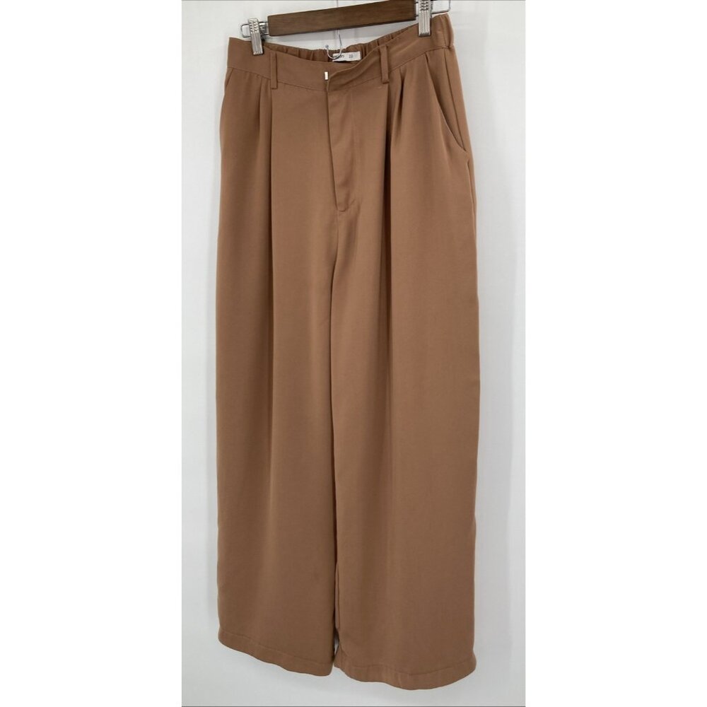 Tronjori Pants Women 10 Camel High Waist Wide Leg Long Palazzo Zip Elastic waist